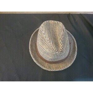 Vtg Men's Houndstooth Fedora Hat Style-FACT Color Brown Size 7 1/4 Yellow Flower